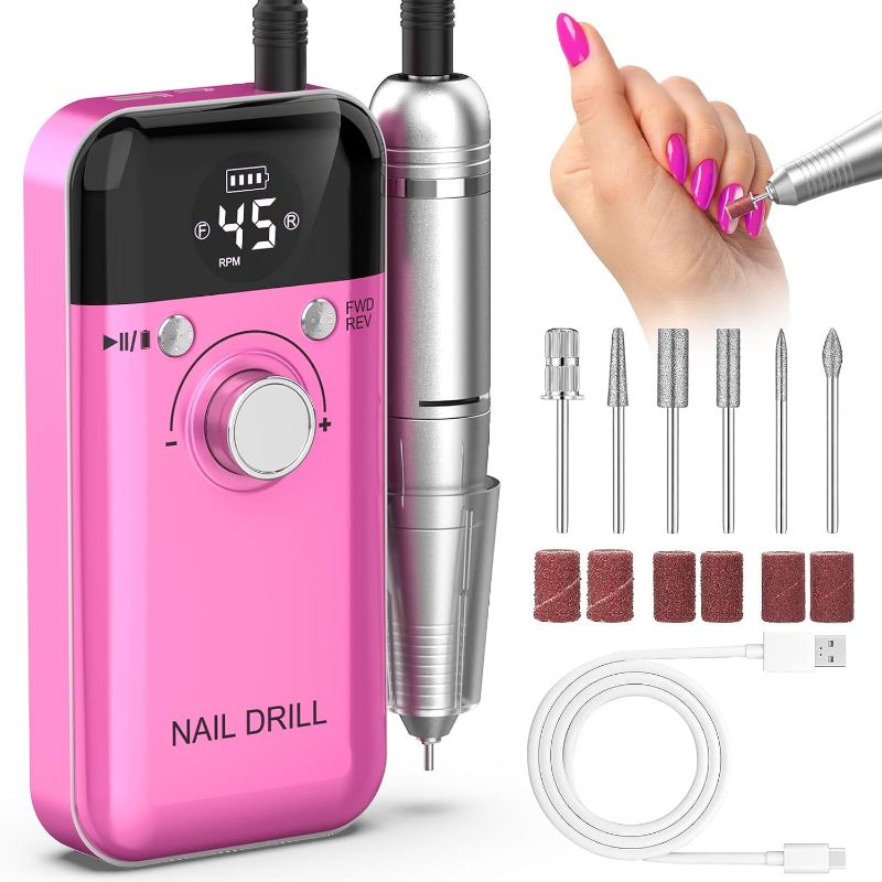 Photo 1 of Portable Nail Drill Professional: 45000 RPM Rechargeable Electric Nail Drills Machine with 6 Bits, Drill para Uñas Profesional E File for Acrylic, Gel Nails, Manicure & Pedicure - Salon & Home Use