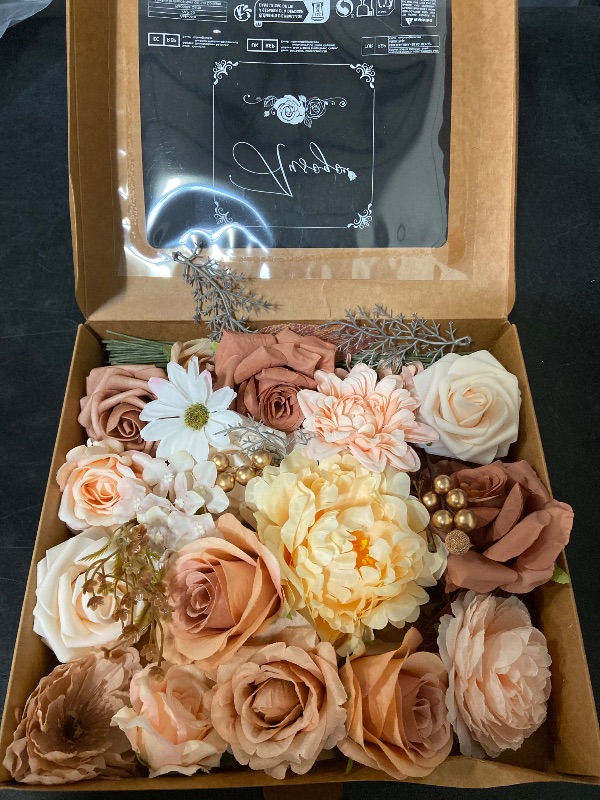 Photo 1 of Artificial Flowers Combo Box Set 35pcs Silk Champagne Fake Rose, Peonies with Stem for DIY Wedding Cake Arch Bouquets Baby Bridal Shower Centerpieces Party Wall Home Decorations
