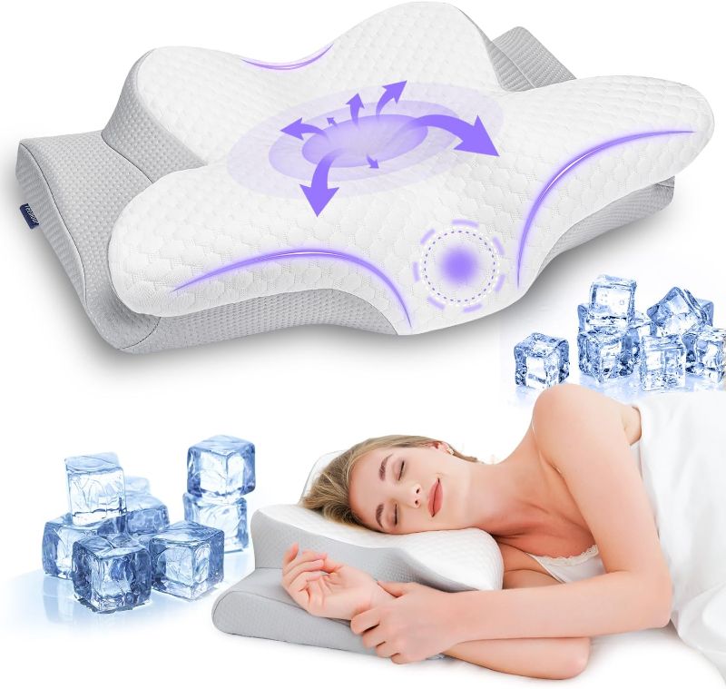 Photo 1 of Cervical Pillow for Neck and Shoulder, Memory Foam Contour Neck Pillows Ergonomic Neck Support Pillow for Side Back Stomach Sleepers Cooling Pillow with Pillowcase
