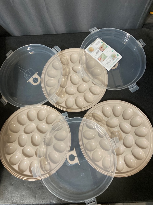 Photo 1 of HANSGO 3PCS Deviled Egg Platter, Brown Deviled Egg Containers Tray Holder Carrier with Lid Including 66 Slots for Kitchen Home Supplies
