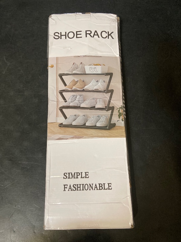 Photo 1 of 4 Tier Shoe Rack Organizer, Free Standing Shoe Racks, Easy to Install, Space Saving Shoes Organizer, Outdoor Shoe Rack, Shoe Rack for Closet Floor Entryway Bedroom Black 
