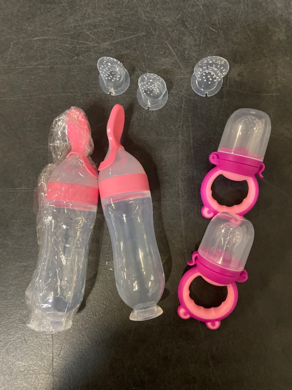 Photo 1 of 7pcs/ set Baby Feeding Set: 2pcs Silicone Feeding Bottle with Spoon, Squeeze Baby Food Dispensing Feeder, 2pcs Fresh Food Feeder Pacifier, 3-Size Nipples, Toddler Feeding Bottle Set