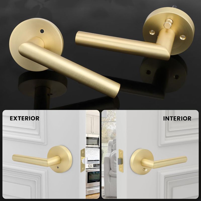Photo 1 of Haidms Gold Door Handles - Brushed Gold Interior Door Lever, Bathroom/Bedroom Privacy Door Handle, Heavy Duty Modern Style