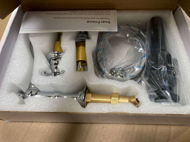 Photo 1 of GGStudy Two Handles Three Holes Faucet 8-16 inch Widespread Bathroom Sink Faucet Chrome Basin Mixer Tap Matching Metal Pop Up Drain with Overflow