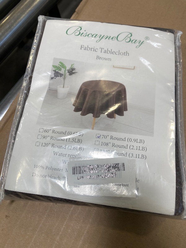 Photo 1 of Biscaynebay Textured Fabric Round Tablecloths 70", Brown Water Resistant Table Cloth Circle Folding Table Covers for Dining, Kitchen, Wedding, Parties etc. Machine Washable