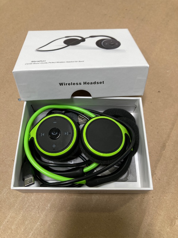 Photo 1 of RTUSIA Small Bluetooth Headphones Wrap Around Head - Sports Wireless Headset with Built in Microphone and Crystal-Clear Sound, Foldable and Carried in The Purse, and 12-Hour Battery Life, Green