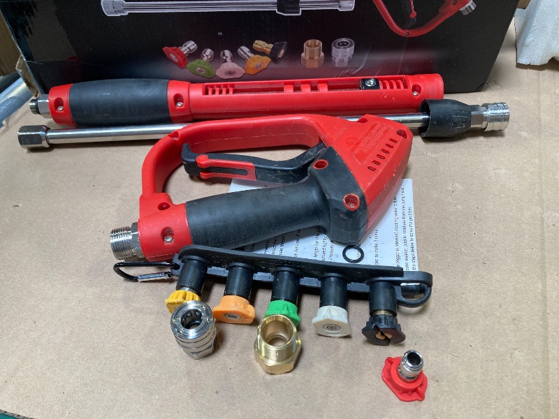 Photo 1 of Tool Daily Deluxe Pressure Washer Gun, with Replacement Wand Extension, 5 Nozzle Tips, M22 Fitting, 40 Inch, 5000 PSI