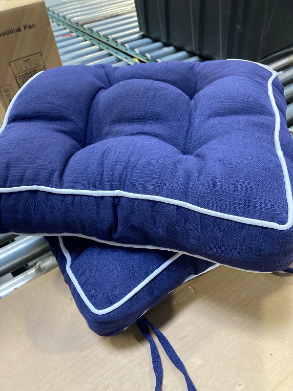 Photo 1 of Favoyard Patio Cushions 17 x 17 Inch Indoor & Outdoor Chair Cushions Water-Resistant Seat Cushion for Patio Furniture 3-Year Color Fastness Square Tufted Couch Chair Pads with Ties, 2 Pack, Blue