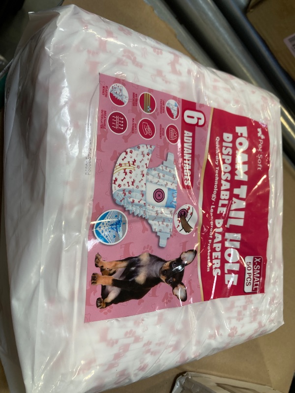 Photo 1 of Pet Soft Disposable Dog Diapers - Female Dog Diapers with Adjustable Foam Tail Hole, Ultra Protection Puppy & Cat Diapers Wetness Indicator for Dogs in Heat or Incontinence,50pcs (XS,Red)