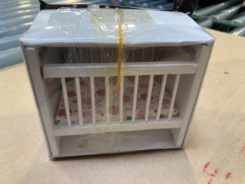 Photo 1 of NUOBESTY Dollhouse Mini Crib Doll Cradle Doll Decoration Mini Baby Bed Crib Cradle for Miniature Dollhouse Furniture Party Kit