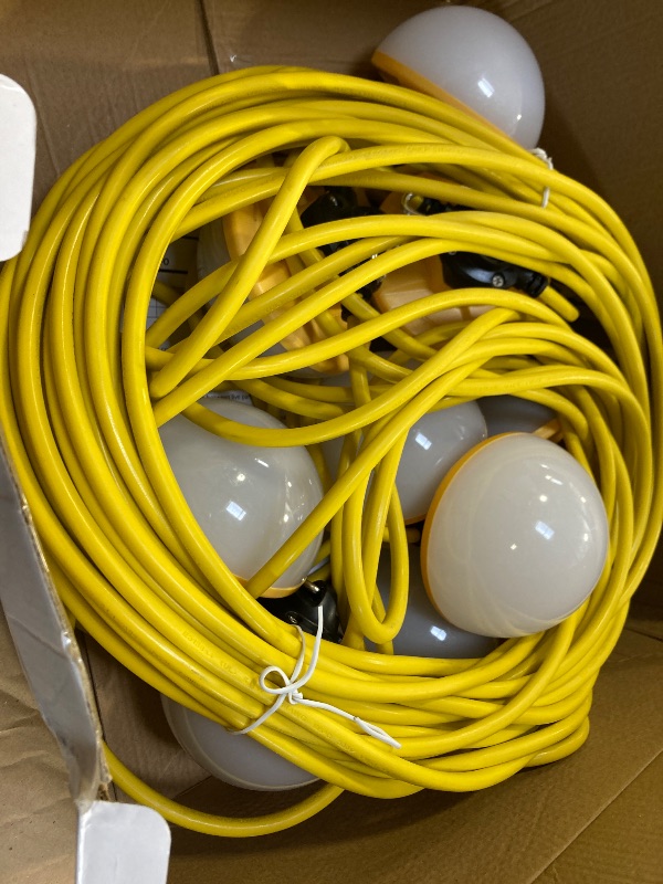 Photo 1 of YXL 130W 16000LM Construction Lights String 100FT Industrial LED String Work Lights, IP65 Waterproof 18AWG Wire 5000K Super Bright for Construction Sites Temporary Work Jobsites Outdoor Lighting