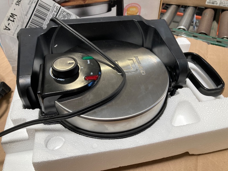 Photo 1 of Chefman Rotating Belgian Waffle Maker, 180° Flip Iron w/ Non-Stick Plates, Adjustable Timer, Locking Lid, & Drip Plate, Space Saving Storage, Mess-Free Breakfast, Stainless Steel/Black