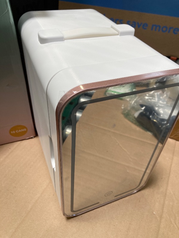 Photo 1 of YLFU Skincare Fridge, 6L/10 Can Mini Fridge for Bedroom with Dimmable LED Mirror, Portable Cooler & Warmer Small Compact Refrigerator for Skincare, Cosmetics, Bedroom and Office, White