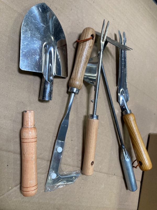 Photo 1 of Yungyan 5 Pcs Weed Puller Set Include Dandelion Fork Weeding Knife Tool Hand Trowel 5 Teeth Weeding Tool L Shape Gardening Crack Sickle Tool Hoe for Garden Lawn Grass Moss Removal Backyard
