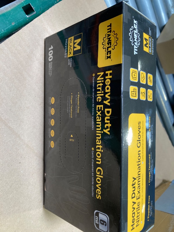 Photo 1 of TitanFlex Disposable Nitrile Exam Gloves - 6-mil, Black, Medium 100-ct Box, Heavy Duty, Latex Free, Food Safe for Cooking & Food Prep