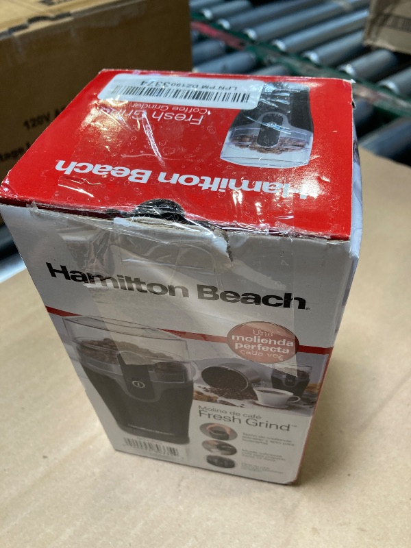 Photo 1 of Hamilton Beach Fresh Grind Electric Coffee Grinder for Beans, Spices and More, Stainless Steel Blades, Removable Chamber, Makes up to 12 Cups, Black