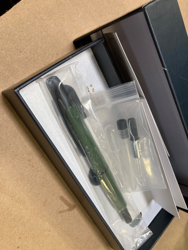 Photo 1 of Majohn A2 Press Fountain Pen Extra Fine Nib with Box, Retractable Green Resin Ink Pen with Converter Writing Set (Black Clip Version?