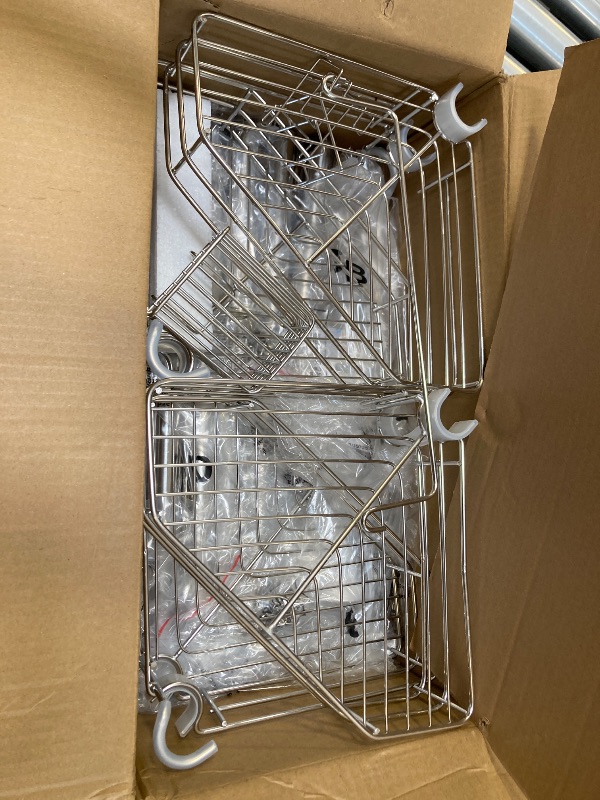 Photo 1 of SEIRIONE Corner Shower Caddy Tension Pole, Quick Setup, Rust-Free Bathroom Shower Organizer Corner for Bathtub Shampoo Storage, 4-Tier Adjustable Shelf, Drill Free, Fits 34 to 116 Inch Height, Silver