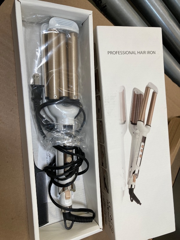 Photo 1 of 3 Barrel Hair Crimper Iron Professional Curling Wand 0.6 Inch Ceramic Fast Heating Crimping Iron for Deep Waves Valentines Gifts