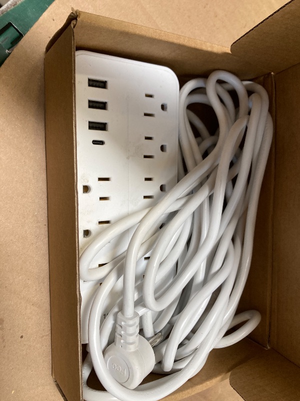 Photo 1 of 25FT Surge Protector Power Strip Extension Cord with USB C, Asamoom Flat Plug Power Strip with Long Cord, 8 Outlets and 3 USB & 1 USB-C Port, 1700J Wall Mount Desk Power Strip for Home Office White