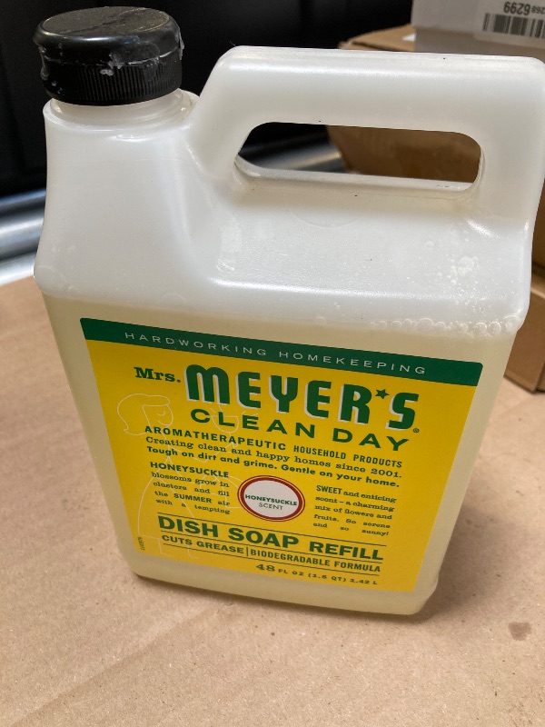 Photo 1 of MRS. MEYER'S CLEAN DAY Liquid Dish Soap Refill, Biodegradable Formula, Honeysuckle, 48 fl. oz