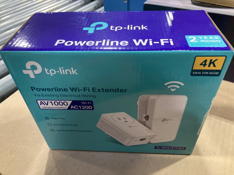 Photo 1 of TP-Link Powerline WiFi Extender TL-WPA7617 KIT - Includes AV1000 Powerline Ethernet Network Adapter and AC1200 Dual Band Extender, Gigabit Port, Passthrough, OneMesh, Ethernet Over Power, Plug & Play