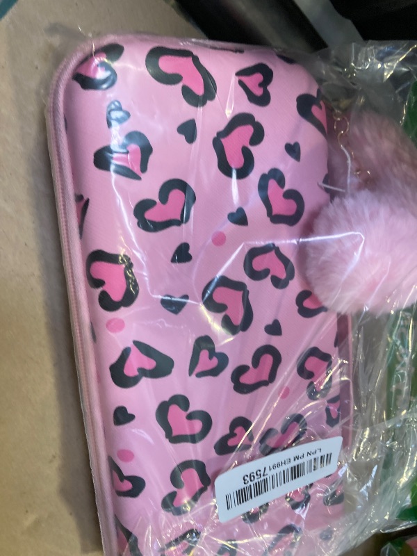 Photo 1 of DLseego Pink Love Leopard Carrying Case for Switch, Cute Silicone Protective Shell Soft Cover with 4PCS Thumb Grip Caps and Pink Plush Heart Pendant Hard Storage Case Accessories Kit Bundle for Girls