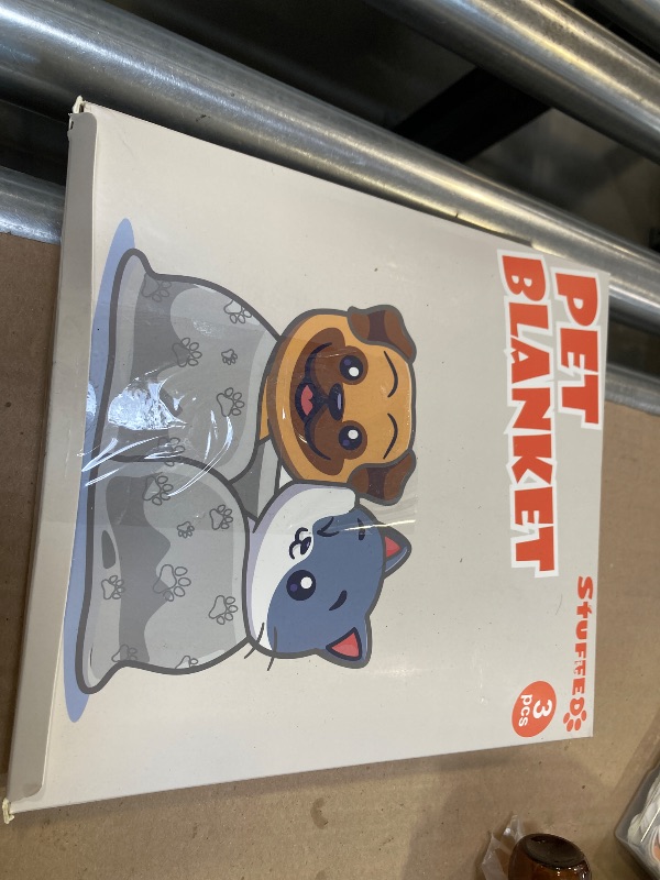Photo 1 of Stuffed 3 Pcs Soft Dog Blankets for Small Dogs, Washable Puppy Blanket for Cat Kitten Essentials, 24 * 16 Inches, Grey Cute Paw Print
