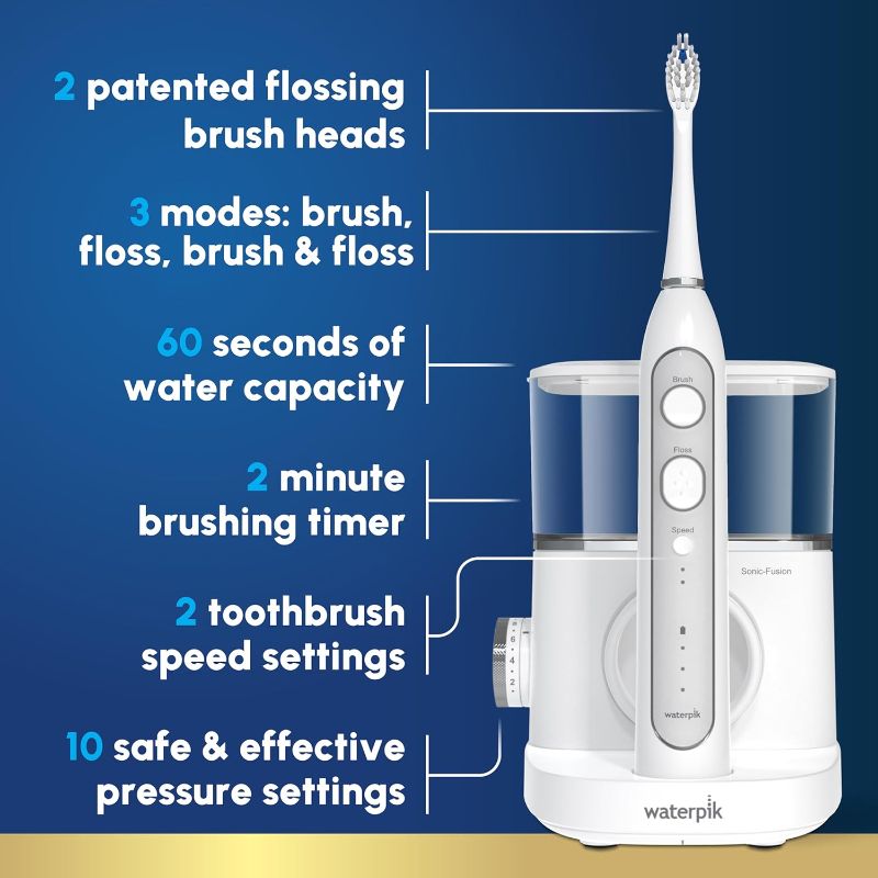 Photo 1 of Waterpik Sonic-Fusion 2.0 Professional Flossing Electric Toothbrush with Water Flosser Combo In One, White SF-04, 