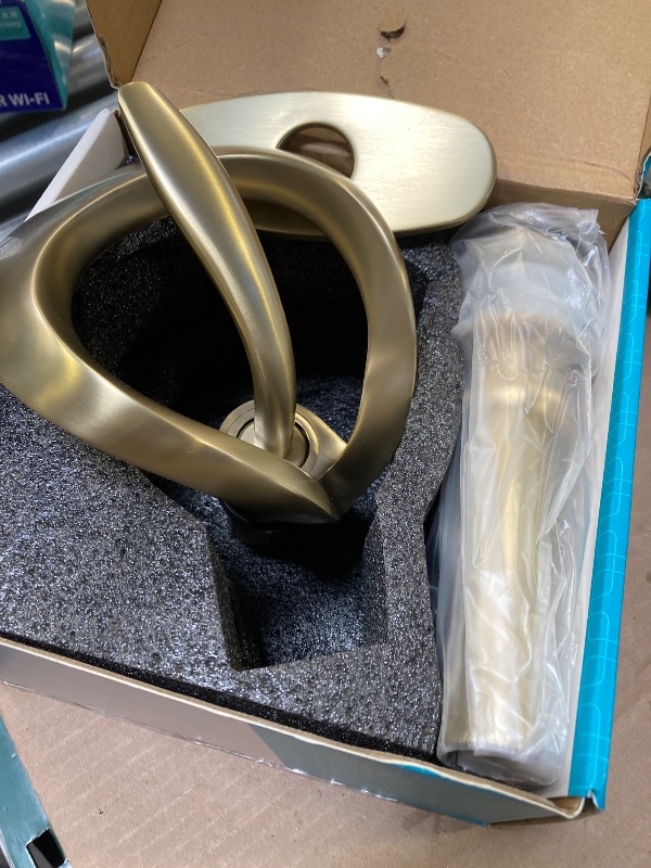 Photo 1 of Elegant Bathroom Sink Faucet Single Hole,AUU Waterfall Brushed Gold Vanity Sink Faucet Solid Brass,Single Handle Lavatory Basin Tap with Pop Up Drian Supply Line (Brushed Gold, Short)
