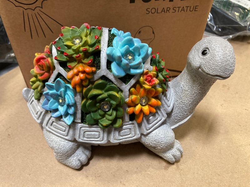 Photo 1 of Nacome Solar Garden Outdoor Statues Turtle with Succulent and 7 LED Lights - Lawn Decor Tortoise Statue for Patio, Balcony, Yard Ornament - Unique Housewarming Gifts