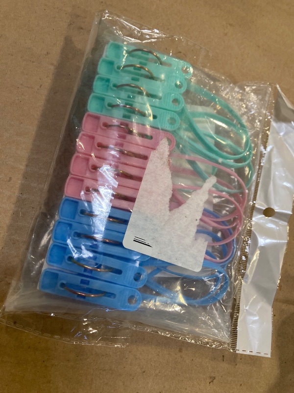 Photo 1 of JCBIZ 12Pcs Clothes Peg Clip Pins,Multicolor Rope Clip Hanging Clothes line Windproof Hanger Sock Clothes Drying Peg PP Plastic Clips Hooks
