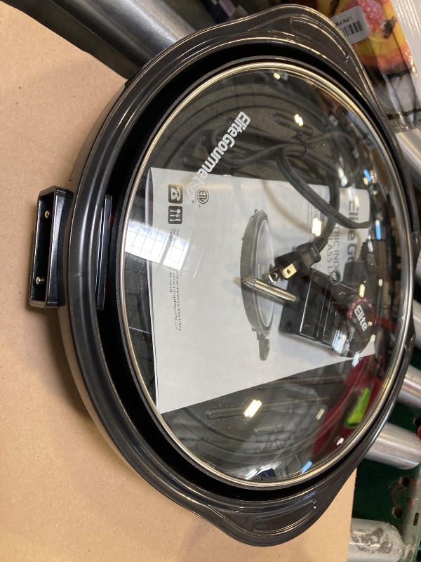 Photo 1 of Elite Gourmet EMG1100 11" Electric Indoor Nonstick Grill Dishwasher Safe, Cool Touch, Fast Heat Up Ideal Low-Fat Meals, Includes Tempered Glass Lid, Black