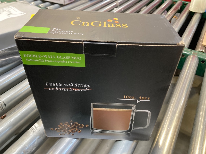 Photo 1 of CNGLASS 10oz Glass Coffee Mugs,Double Wall Insulated Glass Mugs with Handle,Clear Espresso Mug for Latte,Cappuccino,Tea Bag,Set of 4