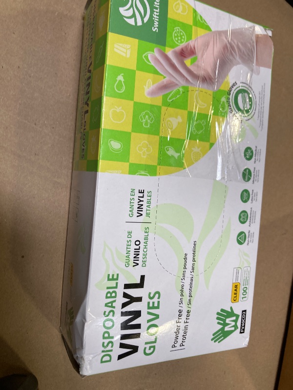 Photo 1 of SWIFTLITE Disposable Vinyl Gloves, Food Safe, Latex-Free Powder-Free Clear Plastic Gloves for Cooking, House Clean, Food Prep (100, Medium)