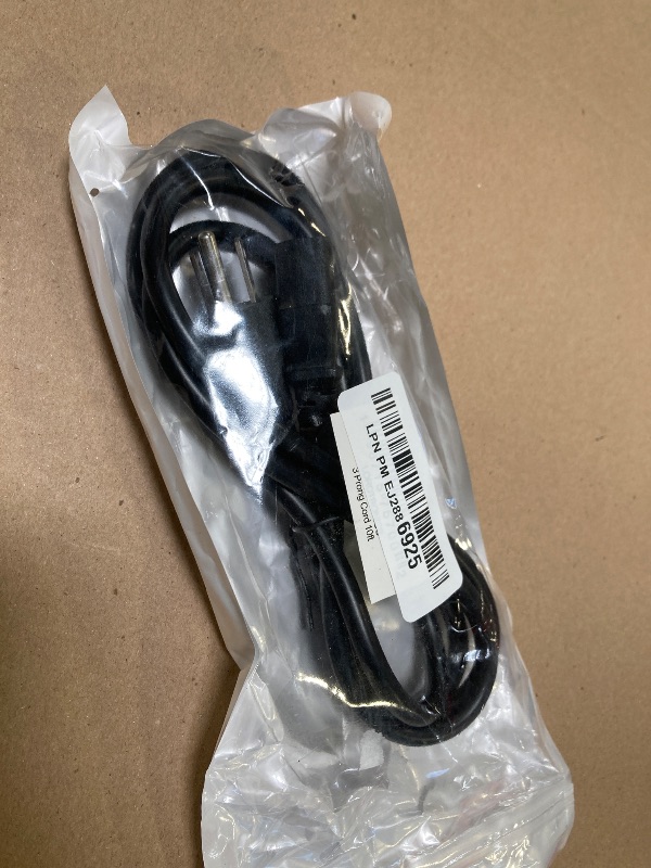 Photo 1 of 3 Prong AC Power Cord 10ft Long Standard | 125V-250V | for Computer, Monitor, TV, Printer, Power Supply PSU Electric Cable Replacement Power Cord