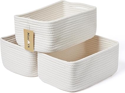 Photo 1 of MiniArk Small Storage Baskets for Organizing | Closet Organizer Bins | Shelf Toy Basket | Woven Rope Baskets | Cube Decorative Box | Shallow Basket | 11.5x7.5x4.7” | 3 Packs  