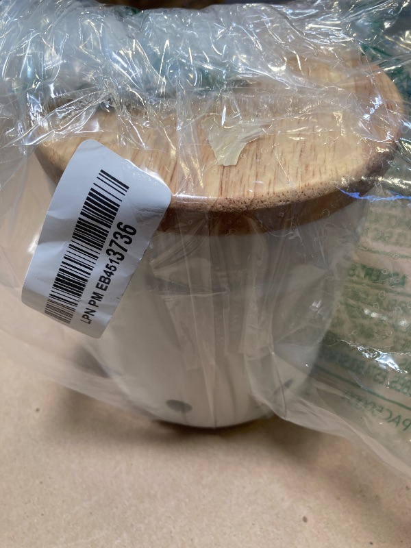 Photo 1 of Large Garlic Keeper with Wooden Lid, Ceramic Garlic Holder Storage, Garlic Container for Kitchen, Garlic Saver to Keep Your Garlic Cloves Fresh Longer 4.5-Inch, White