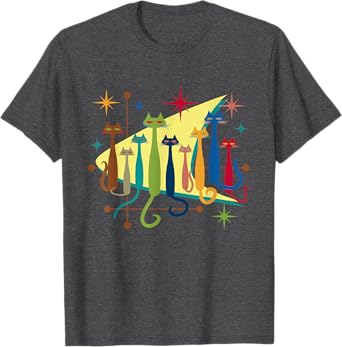Photo 1 of xl---Vintage Retro Mid Century Modern Look Cats 50s 60s Style T-Shirt