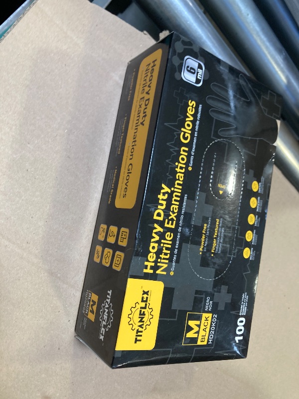 Photo 1 of TitanFlex Disposable Nitrile Exam Gloves - 6-mil, Black, Medium 100-ct Box, Heavy Duty, Latex Free, Food Safe for Cooking & Food Prep