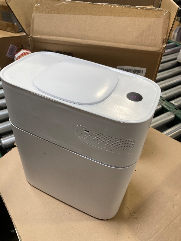 Photo 1 of JOYBOS Bathroom Trash Can with Lid, 3.8 Gallon Slim Garbage Can, Small Plastic Trash Bin, Narrow Motion Sensor Trash Can for Bedroom, Rv, Office White