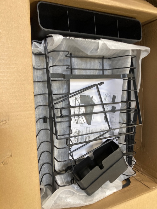 Photo 1 of QUIZINE Two-Tier Dish Drainer, Metallic 3-Layer Electrostatic Paint, Automatic Drain Tray, Sturdy and Compact for Tableware, Glasses and Cutlery, Quickly Assembles and Disassembles for Storage and Use