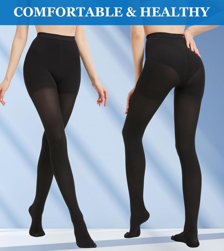 Photo 1 of 1pc--MGANG Medical Compression Pantyhose for Women & Men, Closed Toe, Opaque, Waist High Compression Circulation Leggings, 15-20 mmHg Firm Support Compression Hose for Varicose Veins, Edema, Navy Blue XXL