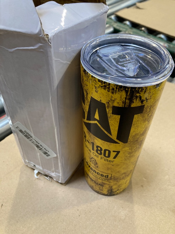 Photo 1 of 1pc----Funny Tumbler Gifts for Men - Alfaro Yellow CAT 1R 1807 Engine Oil Filter Skinny Tumbler with Lid, Stainless Steel Double Wall Cup, Insulated Travel Coffee Mug (Pack of 1)