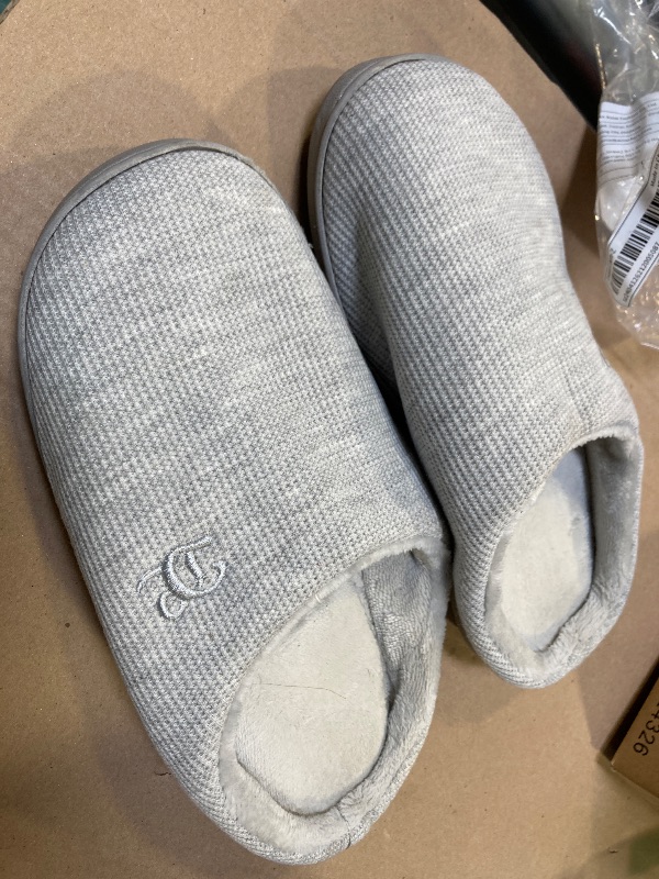 Photo 1 of DL Womens Memory Foam Slippers, Cozy Slip on Bedroom/House Slippers For Indoor Outdoor, Comfy Women's Warm Soft Flannel Lining Home Slippers Size 7-8 Grey