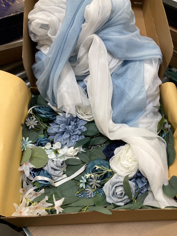 Photo 1 of Floroom Arch Flowers with Drapes Kit (Pack of 4) - 2pcs Artificial Dusty Blue & Navy Blue Floral Swag Arrangement with 2pcs Draping Fabric for Wedding Ceremony Arbor and Reception Backdrop Decoration