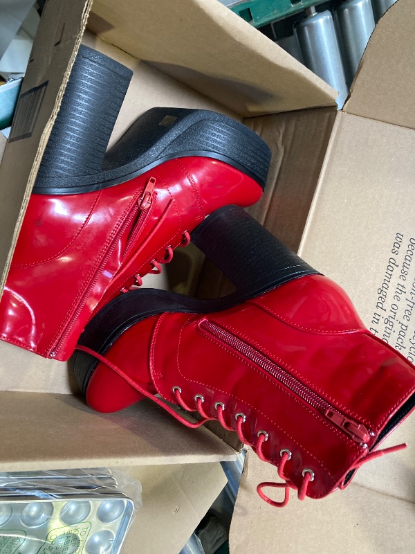 Photo 1 of Allegra K Women's Platform Chunky High Heel Lace Up Red Combat Boots - 7.5 M US