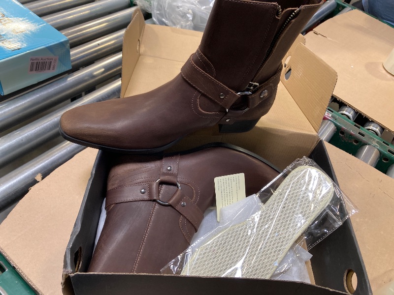 Photo 1 of 8.5--OSSTONE Men Chelsea Ankle Boots Leather Chukka Motorcycle Boots with Side Zipper Heel Retro Dress Boots JY017-R Vintage Brown 8.5