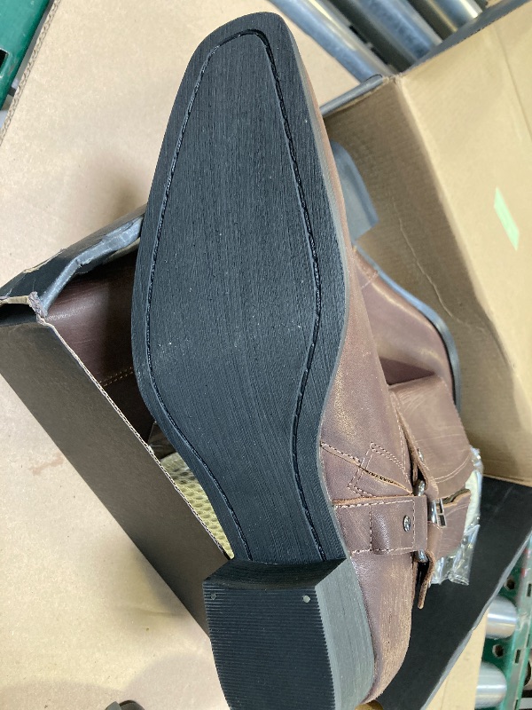 Photo 1 of 8.5--OSSTONE Men Chelsea Ankle Boots Leather Chukka Motorcycle Boots with Side Zipper Heel Retro Dress Boots JY017-R Vintage Brown 8.5