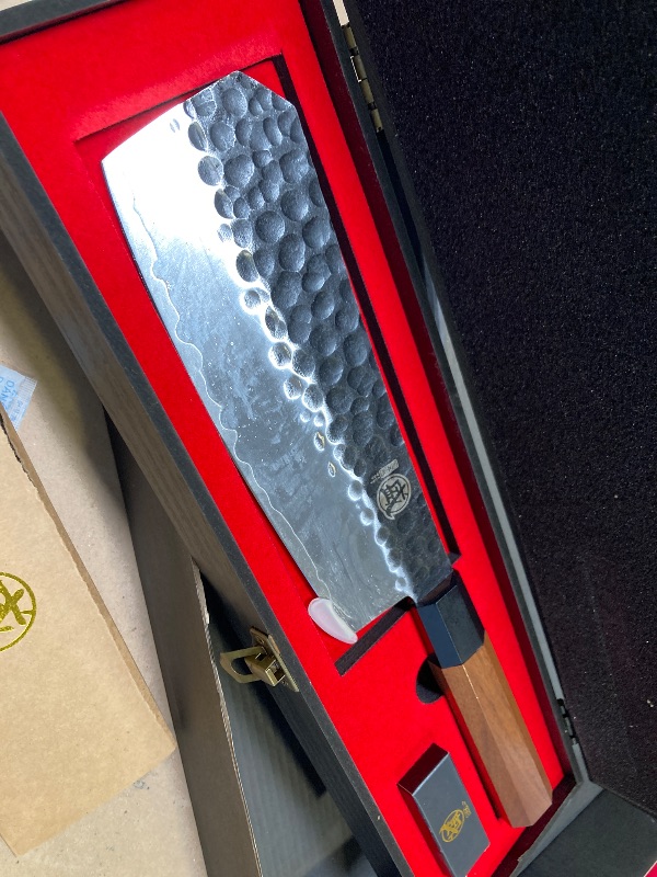 Photo 1 of MITSUMOTO SAKARI 7 inch Kitchen Boning Chef's Knife, Japanese High Carbon Steel Butcher Knife, Professional Cooking Cleaver Knives (Rosewood Handle & Sandalwood Box)